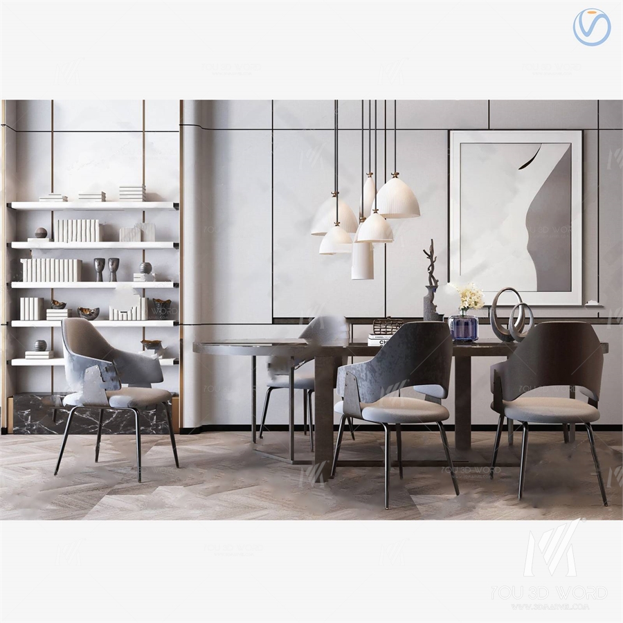 modern marble dining table chair 3d model